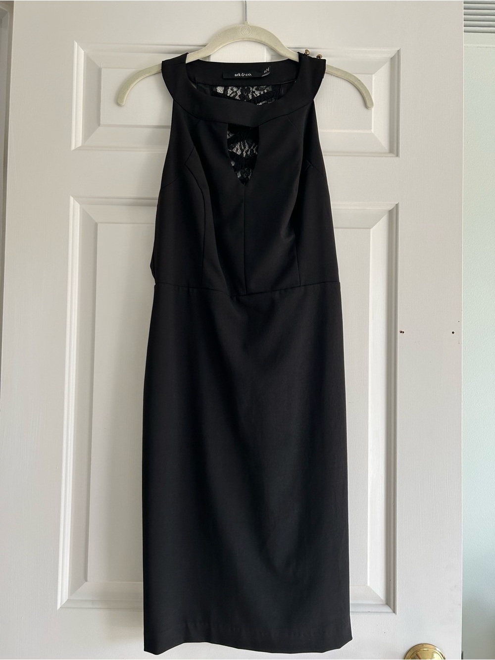 Ark & Co Black Midi Sheath Dress with Lace Yoke